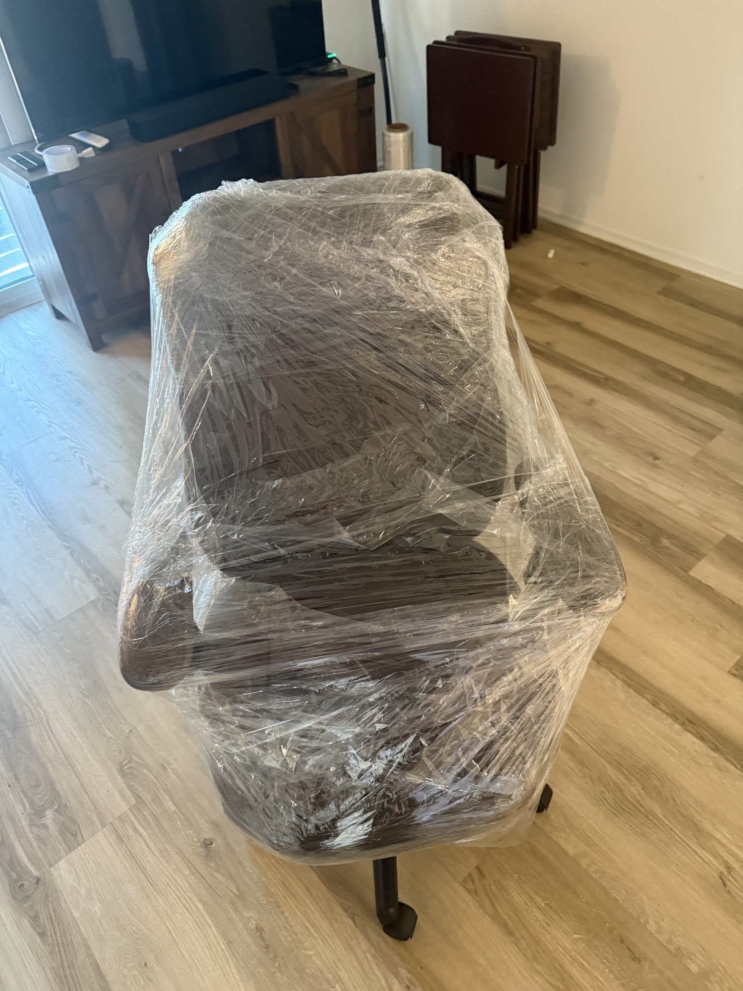 Organized staging of wrapped furniture and wardrobe boxes in Mission Viejo
